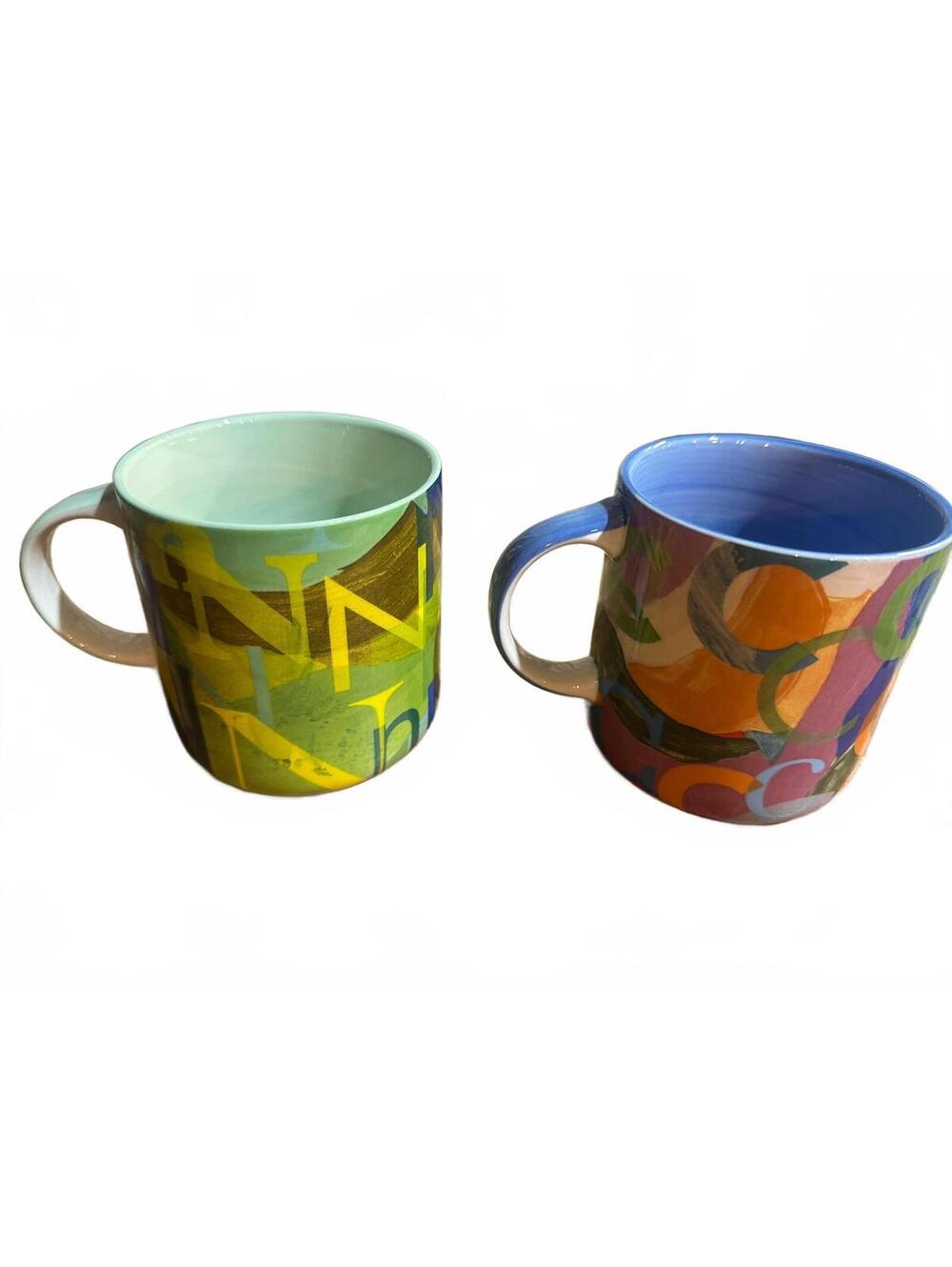 Anthropologie Colorful Abstract Ceramic Mugs Set of 2
